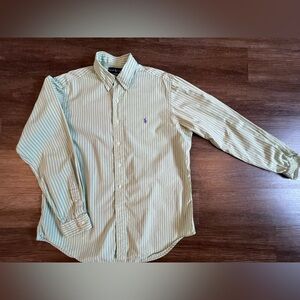 Vintage Ralph Lauren Shirt Mens XL Green Striped Classic Fit Button Down E37‎